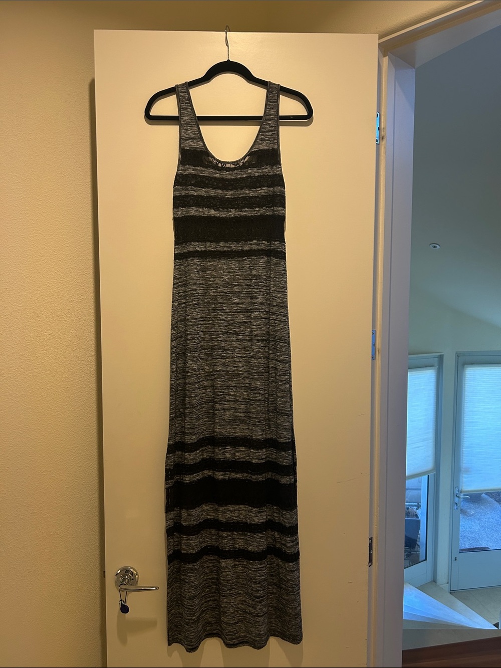 Free People Black & Gray Striped Lace Maxi Tank Dress